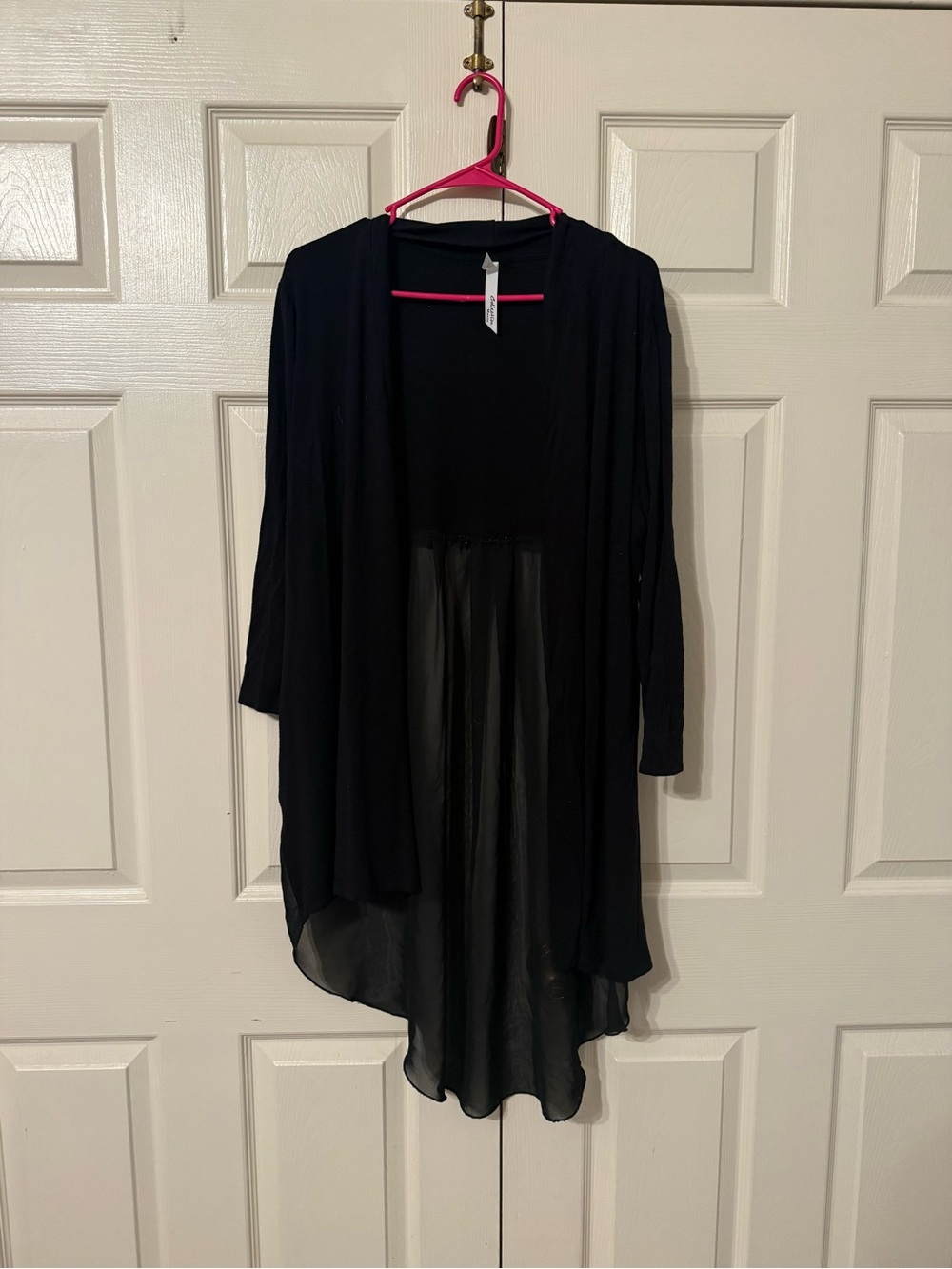 NY Collection Black Open-Front Long Cardigan